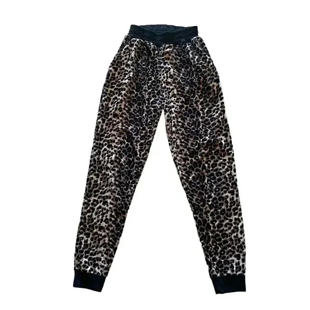 Always Women’s Trendy Cheetah Print Brown Black Cozy Jogger Pants SZ S # 1048